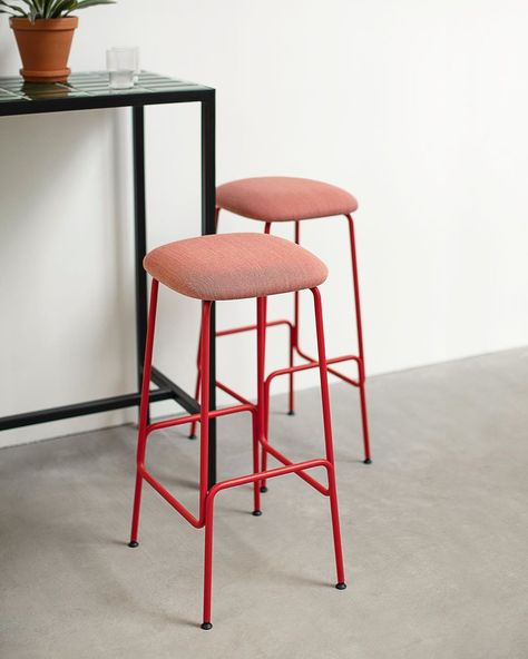 Studio Kowalewski on Instagram: “Equo bar stool in red for @caussadesign  #barstool #stool #furnituredesign #industrialdesign” Red Barstools, Wedge Table, Pink Bar Stools, Red Bar Stools, Open Plan Kitchen Diner, Pink Bar, Red Bar, Kitchen Diner, Arm Chairs