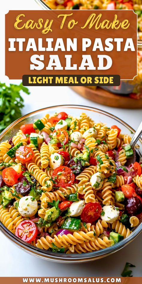 Brighten up your meal with this easy Italian pasta salad! Packed with fresh veggies, savory Italian flavors, and tender pasta, it’s a light and refreshing dish perfect for lunches, dinners, or picnics. Quick to make and always a crowd-pleaser! Baked Tortellini Recipes, Classic Italian Pasta Salad, Pasta Salad With Italian Dressing, Easy Pasta Salads, Easy Italian Pasta, Mushroom Recipes Vegan, Easy Italian Pasta Salad, Veggies Pasta, Classic Italian Pasta