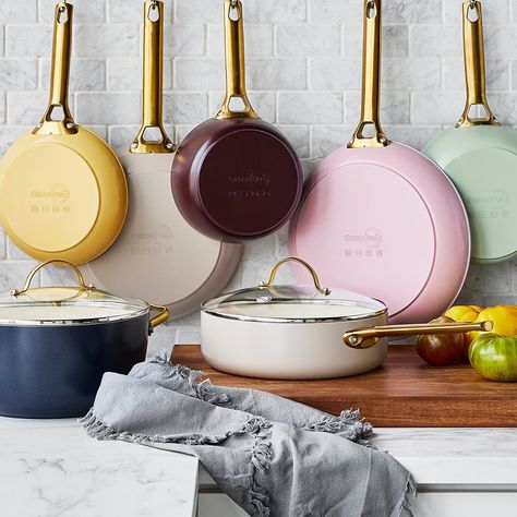 Reserve | © GreenPan Official Store Ceramic Nonstick Cookware, Nonstick Cookware Sets, Fry Pan Set, Pots And Pans Sets, Nonstick Cookware, Cookware Sets, Kitchen Cookware, Gold Handles, Ceramic Coating