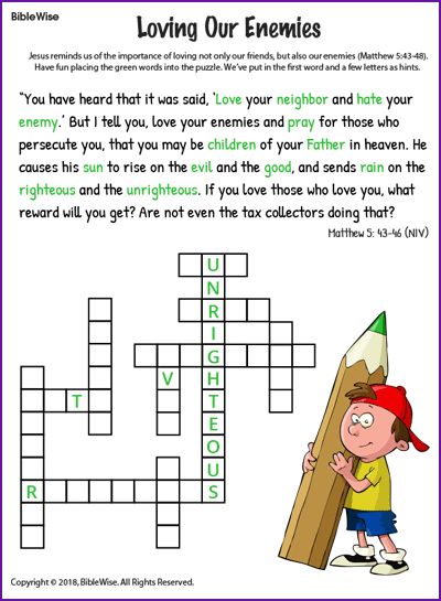 Loving Our Enemies Fill In Puzzle - Kids Korner - BibleWise Love Your Enemy Craft, Love Your Enemies Craft, Bible Puzzles, Green Words, Sunday School Worksheets, Paper Activities, Love Your Enemy, Fill In Puzzles, Children's Church Crafts