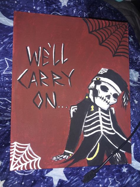 Mcr Gift Ideas, Emo Canvas Painting, My Chemical Romance The Black Parade, My Chemical Romance Graduation Cap, Mcr Painting Ideas, Mcr Birthday Party, Emo Painting Ideas On Canvas, Rock Band Painting, My Chemical Romance Drawings