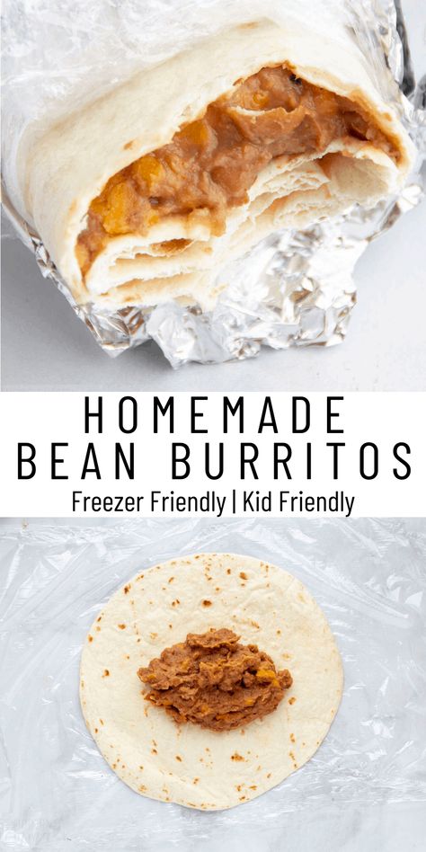 Homemade Bean Burritos, Refried Bean Burrito Recipe, Dairy Free Burritos, Microwave Burritos, Bean Burrito, Homemade Bean And Cheese Burritos, Burrito Recipe Freezer, Freezer Bean Burritos, Freezer Bean And Cheese Burritos