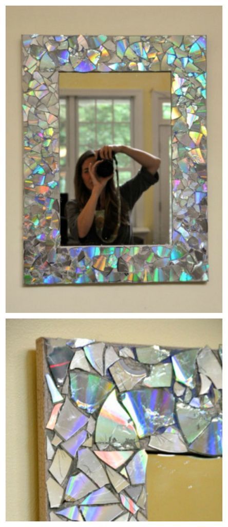 DIY mosaic mirror Diy Mosaic Projects, Iridescent Mirror, Old Cd Crafts, Mosaic Mirror Frame, Mirror Frame Diy, Old Cd, Frame Christmas, Cd Crafts, Mosaic Mirror