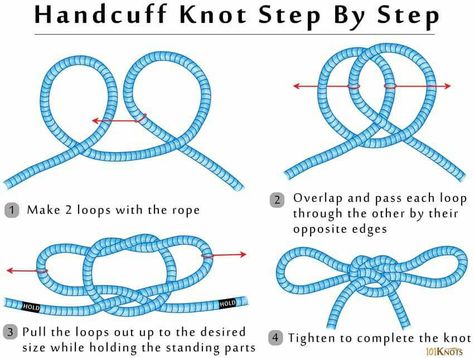 Handcuff Knot Tutorial, Knot Tying Instructions, Half Windsor, Climbing Knots, Camping Knots, Windsor Knot, Knot Rope, Knots Guide, Knot Tying