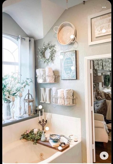 Tub Decorating Ideas Master Bath, Bathtub Organization Ideas Master Bath, How To Decorate A Tub Surround, Relaxing Tub Decor, Farmhouse Bathroom Tub Decor, Master Bathtub Decor Farmhouse, Bathtub Tray Decor Bathroom Ideas, Farmhouse Tub Decor, Decorating Garden Tub Master Bath