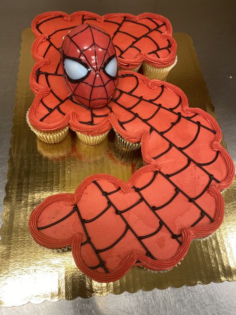 Spider-man And His Amazing Friends Cupcakes, Spider Cupcake Cake, Spider Man Cupcake Cake, Spider Man Cupcakes Ideas, Spider-man Cupcakes, Spider Man Cupcakes, Spiderman Cupcakes, Toddler Birthday Cakes, Cake Designs For Boy