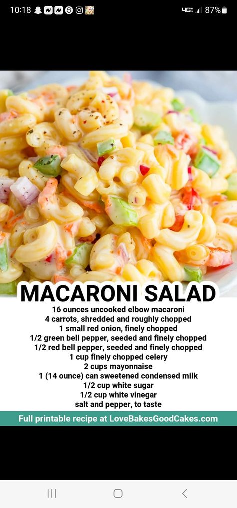 Macaroni Salad Sweetened Condensed Milk, Macaroni Salad Recipe, Best Salad Recipes, Pasta Salads, Macaroni Salad, Sweetened Condensed Milk, Vegetable Salad, How To Make Salad, Food Printables