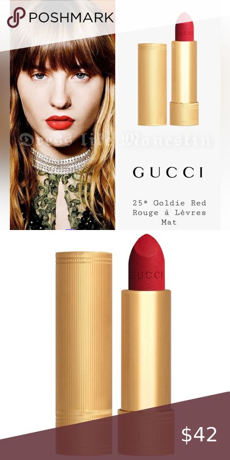 NIB Gucci Velvet Matte Lipstick GOLDIE RED Gucci Goldie Red Lipstick, Matte Lipstick Brands, Velvet Matte Lipstick, Lipstick Brands, Velvet Matte, Red Shop, Red Lipstick, Matte Lipstick, Rich Color