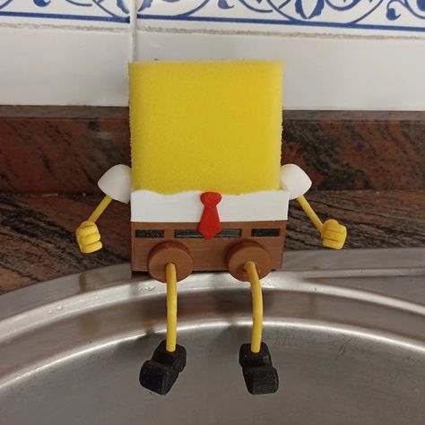 Spongebob Sponge Holder, Spongebob Pottery, Spongebob Bathroom Ideas, Spongebob Kitchen, Spongebob Bathroom, Spongebob Decor, Spongebob Things, Kitchen Self, Kitchen Setup