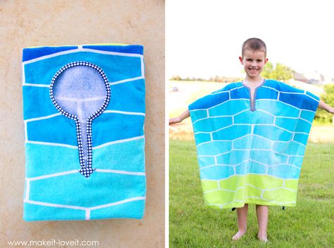 DIY Swimming Towel Poncho...stays in place and off the ground! |via Make It and Love It Ponchos Diy, Joey Scouts, Towel Creations, Diy Poncho, Poncho Diy, Sewing Bias Tape, Towel Poncho, Towel Ideas, Sewing Terms