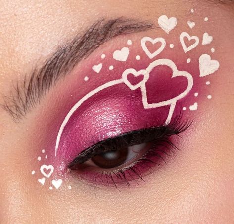 Eye makeup 💗 Lovecore Makeup, Valentines Day Eye Makeup, Valentine's Makeup, Eyeshadow Art, Day Eye Makeup, Rose Makeup, Pink Eye Makeup, Cute Eye Makeup, Graphic Makeup