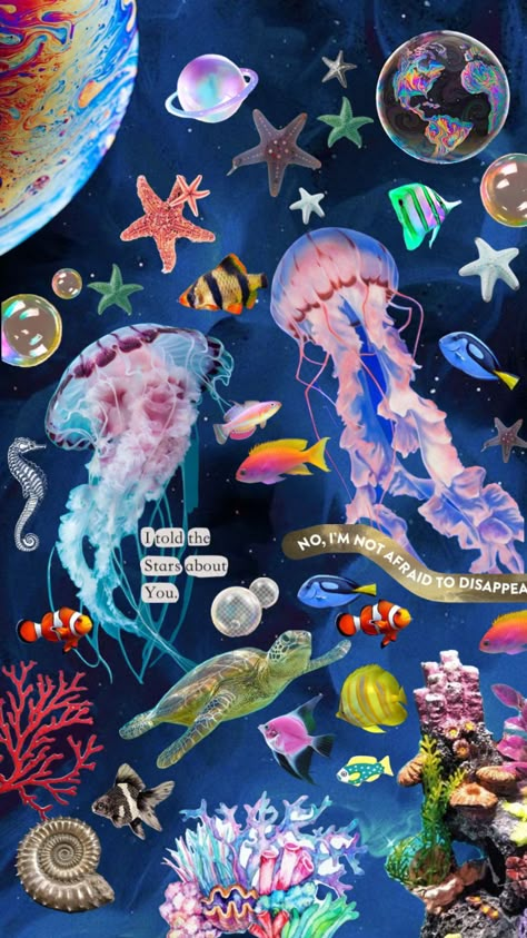 Nemo Jellyfish, Nemo Fish, Fish Collage, Ocean Themed Bedroom, Future Wallpaper, Consciousness Art, Skate Art, Indie Art, Halloween Wallpaper Iphone