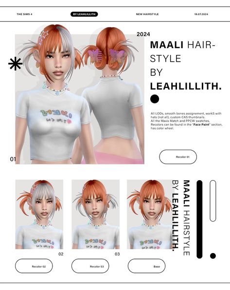 3 recolor options (color wheel) : bangs, tips and half part Recolor options for the butterfly claw clips (finger rings section) Star hairpins are a separate accessory and can be found in hat sectio… Half Colored Hair, Leah Lillith, Y2k Hair, Download Hair, Sims 4 Cc Skin, Tumblr Sims 4, Play Sims, Clip Hairstyles, Sims Hair