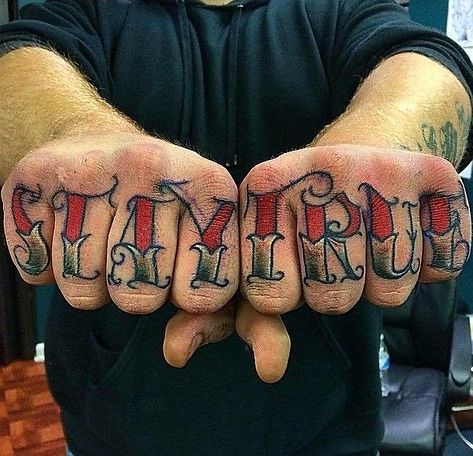 Stay True Tattoo, Tiger Hand Tattoo, Knuckle Tattoo, Finger Tattoo Ideas, Mens Body Tattoos, Sleeve Filler, Tattoo Sleeve Filler, Mens Body, Font Tattoo