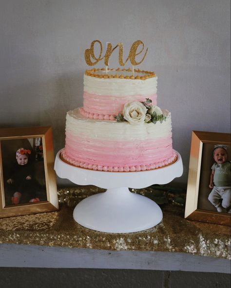 1st Birthday Cake 2 Tier, Pink And Gold First Birthday Cake, Little Miss Onederful Birthday Cake, Pink And Gold 1st Birthday Cake, Pink And Gold Smash Cake, Miss Onederful Birthday Cake, Girls 2nd Birthday Cake, Cake Table Decorations Birthday, One Year Birthday Cake