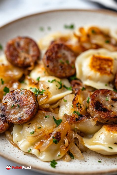 Pierogi and Kielbasa in a Crockpot is a delicious and hearty meal. This easy-to-make dish is perfect for busy weeknights. Crock Pot Pierogi Casserole, Sausage Pierogies Crockpot, Saurkraut And Perogies, Keilbasa Perogie Crockpot, Crockpot Pierogi Kielbasa Casserole, Kielbasa Perogie Crockpot, Perogie Crockpot Recipes, Kelbasa And Perigees, Polish Sausage And Perogies