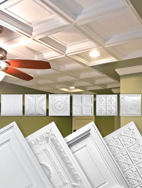 Decorative Drop Ceiling Ideas, Suspended Ceiling Tiles Ideas, Lay In Ceiling Tiles, Surface Mount Ceiling Tiles, Vinyl Ceiling Tiles, White Metal Ceiling Ideas, Ceilume Ceiling Tiles, Basement Ceiling Tiles Makeover, Stick On Ceiling Tiles