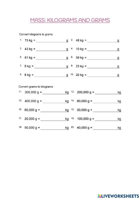 Kg To Grams Worksheet, Kilograms And Grams Worksheets, Kilograms And Grams, 2nd Grade Worksheets, Math Worksheet, Grade 2, Third Grade, 2nd Grade, Quick Saves