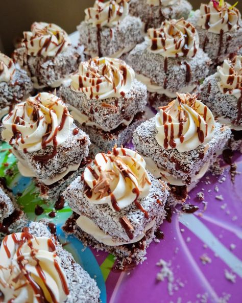 Double Chocolate Eggless Lamingtons Recipe https://resepmamiku.com/en/double-chocolate-eggless-lamingtons-ataleofsauceandspice Lamington Recipe, Lamingtons Recipe, Eggless Sponge Cake, Australian Desserts, Cake Squares, Desiccated Coconut, Powder Sugar, Square Cake Pans, Square Cake