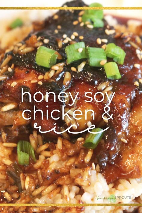 Chicken And Rice Soy Sauce, Honey Soy Chicken And Rice, Crockpot Honey Soy Chicken, One Pot Honey Soy Chicken And Rice Bake, Chicken Rice Asian Recipes, One Pot Asian Chicken And Rice, Asian Chicken And Rice Casserole, Soya Rice, Asian Chicken And Rice