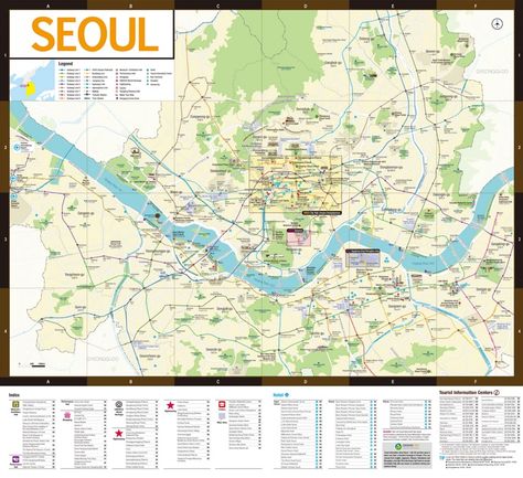 Seoul hotels and sightseeings map Seoul Map, Korea Map, Information Center, Printable Maps, Tourist Information, Illustrated Map, City Maps, South Korea, Seoul