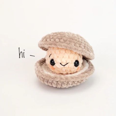 Free Crochet Pattern - PLUSH Cecil the Clam – Theresas Crochet Shop Amigurumi Clam Free Pattern, Clam Crochet Pattern, Small Crochet Stuffed Animals Free Patterns, Plush Crochet Animals, Free Keychain Crochet Patterns, Clam Crochet, Plush Yarn Crochet Patterns, Cute Crochet Plushies Free Pattern, Small Crochet Amigurumi Free Pattern