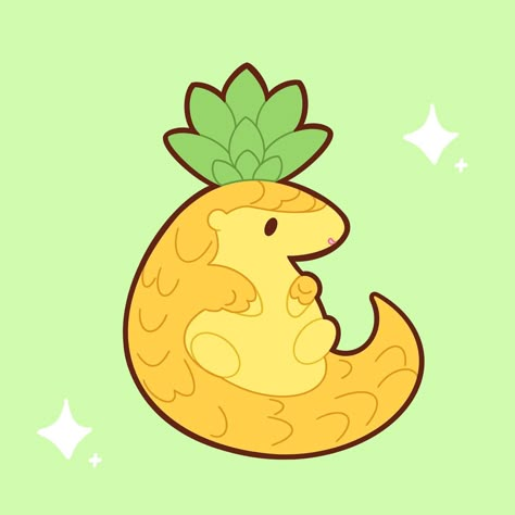 Pineapple Pangolin🍍💛💚 Pangolins are super cute animals sometimes referred to as “scaly anteaters”. I don’t see much art of pangolins so I … | Instagram Silly Animal Paintings, Cute Anteater Drawing, Pangolin Cute, Pangolin Tattoo, Pangolin Drawing, Food Animals Drawing, Pangolin Illustration, Pineapple Doodle, Cute Pangolin