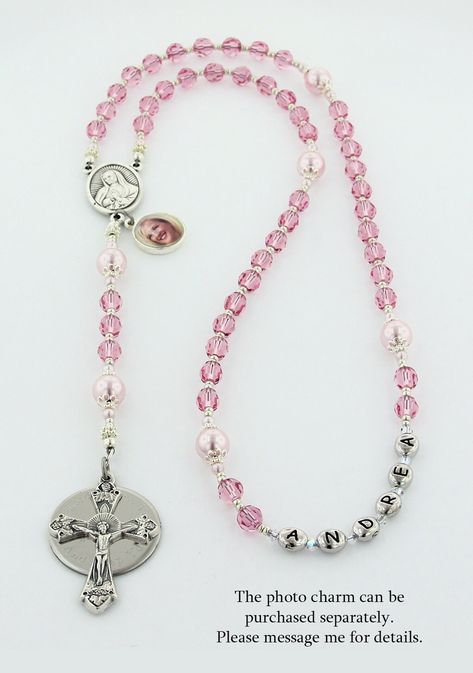 Brooch Making, Pink Rosary, Quinceanera Gifts, Personalized Rosary, Custom Rosary, Rosary Beads Catholic, Simple Gift, Pearl Rose, Communion Gifts