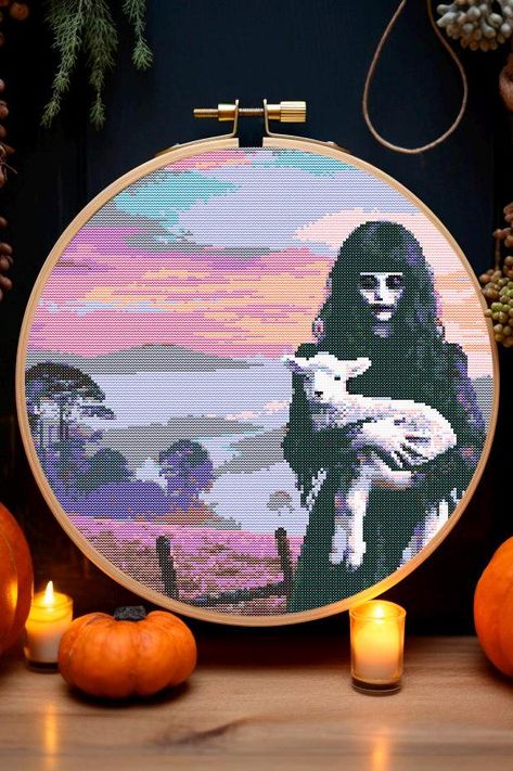 Spooky Cross Stitch Pattern PDF Full Coverage Landscape Baby Sheep Elegant Raven Rook Goth Macabre Spooky Romantic Trendy Design Cute Dark Spooky Cross Stitch, Gothic Cross Stitch, Cross Stitch Gifts, Stitch Gifts, Cross Stitch Easy, Alphabet Cross Stitch, Cross Stitch Freebies, Art Cross Stitch, Baby Sheep