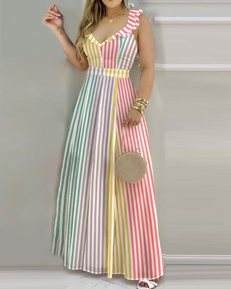 Maxi Pattern, Chic Maxi Dresses, Tie Maxi Dress, Full Length Dress, Western Dresses, Casual Summer Outfits, Colorful Fashion, Simple Dresses, Stylish Dresses