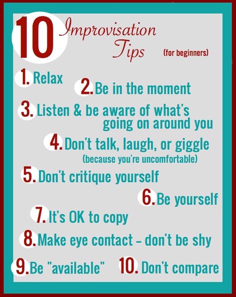 We've got an IMPROV show TONIGHT!! better read these! lol Improv Tips - click for more detail on each tip. Improv Tips, Teaching Theatre, Drama Education, Theatre Education, Teaching Drama, Acting Lessons, Drama Games, Mikhail Baryshnikov, Drama Class