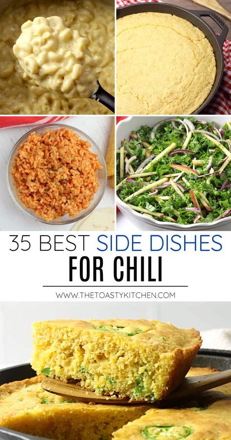 Side Dishes For Chili Party, Side Dishes For Chili, Chili Side Dishes, Chili Sides, Chili Dinner, Beans And Cornbread, Party Side Dishes, Food Sides, Chili Mac And Cheese