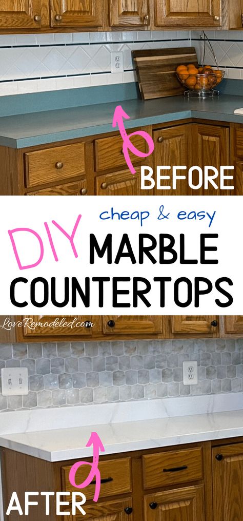 How To Make Countertops Look Like Marble, Cheap Ways To Update Countertops, Painting Laminate Countertops To Look Like Marble, Diy Redo Countertops, Faux Kitchen Countertops, Kitchen Countertop Remodel Diy, How To Upgrade Kitchen Countertops, Giani Marble Countertop Paint, Wallpaper Countertop Diy