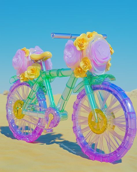 Burning Man - The camp would be called 'Iridescent" and everyone would have these flower electric bikes. Frames provide for perfect IG photo ops. IRL I would never go to Burning Man. If someone could helicopter me in for a half day to check it out and then fly me out on the same day, I would consider it but the camping in dirt life isn't for me. 😂🏜️💚⚡ #BurningMan #Playa #BurningMan2024 #Burner #IridescentAIArt #Iridescent #IridescentArt #Bikes #FlowerBike Space Angel, Space Angels, Wonderland Artwork, Glitter Aesthetic, Electric Daisy, Electric Daisy Carnival, Cool Aesthetic, Whimsical Fairy, Stylist Tattoos