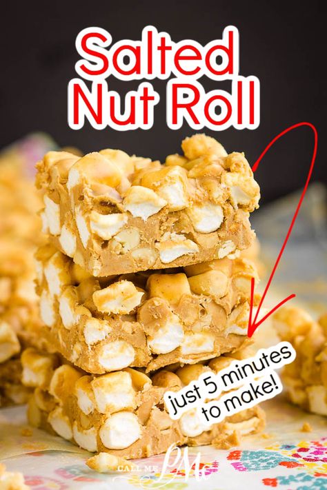 Bars That Travel Well, Salty Sweet Desserts Easy, Nut Goody Bars, Chewy Nut Bars, Salted Peanut Marshmallow Bars, Crunchy Bars Recipe, Sweet Snacks For A Crowd, Salted Nutroll Bars, No Bake Nut Bars