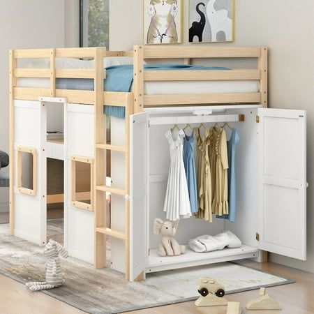 Euroco committed to provided high quality and good price items to our valued customer. What to have a special bed for your limited room? Euroco twin size loft bed is the one you want. Twin size loft bed with storage wardrobe will provide you with more space. You can place daily clothes, bedding and other accessories on it to make your room tidy. The wardrobe is equipped with the hanger, so you can place your daily clothes on it, easy and tidy. The space under the loft can also be used as working station or playground with house like window and door. Truly a functional choice. Color: White. Movable Wardrobe, Storage Wardrobe, Twin Size Loft Bed, Low Loft Beds, Twin Loft Bed, Low Loft, Bed With Slide, Door Wardrobe, Wood Bed Frame