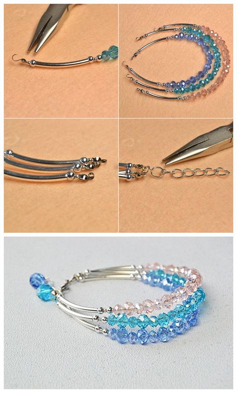 3 Easy steps to make this fresh multi-strand bracelet. Bracelets With Beads, Three Strand Bracelet, Easy Jewelry, Easy Diy Jewelry, Homemade Jewelry, Handmade Wire Jewelry, Men Jewelry, Jewelry Making Tutorials, Jewelry Organizer