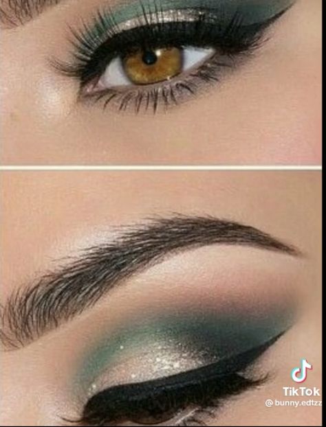 Makeup For A Emerald Green Dress, Simple Makeup For Green Dress, Make Up For Hunter Green Dress, Eye Makeup For Light Green Dress, Briadsmaid Make Up, Emerald Green And Gold Eyeshadow, Emerald Green And Silver Makeup, Prom Makeup For Green Dress Full Face, Wedding Guest Makeup Green Dress