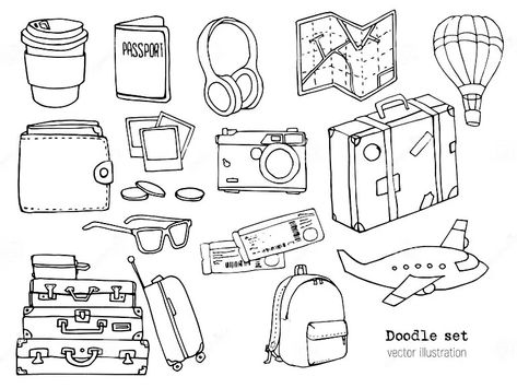 Set of Hand Drawn Travel Doodle. Vector Illustration. Vacation or Time To Travel Concept Stock Vector - Illustration of element, graphic: 137411193 Road Trip Doodles, Travel Doodle, Mom Drawing, Travel Doodles, Doodle Vector, Time To Travel, Travel Drawing, Drawing Frames, Doodle Icon