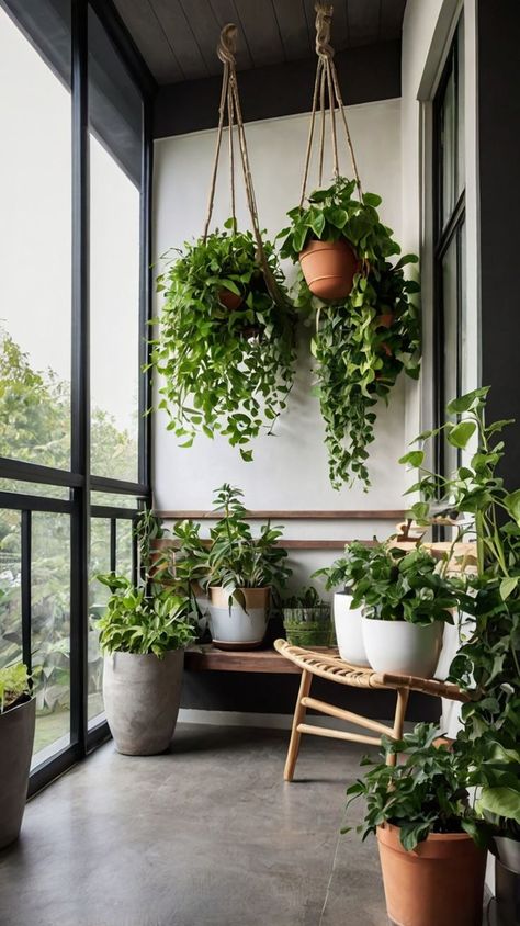 #BalconyDecor #GreenLiving #HomeInspiration #texasgardening #newyorkgardening Balcony Greenery, Dark Modern Home, Mixing Patterns, Dark Modern, Bohemian Living Rooms, Luxurious Bedroom, Modern Houses Interior, Boho Living, Boho Living Room