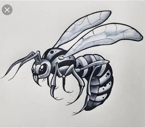 Hornet Tattoo Ideas, Traditional Wasp Tattoo, Hornet Tattoo Design, Cartoon Character Tattoo Design, Neo Traditional Knife, Wasp Tattoo Design, Killer Bee Tattoo, Hornet Drawing, Insect Tattoo Design