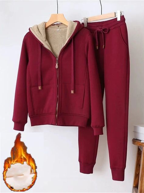 Women's 2 Pcs Outfits Women's Fleece Lined Sherpa Sweatsuits Long Sleeve Hoodie and Sweat Pants Winter Thermal Warm Tracksuit Set Zipper Teddy Jacket Windproof Black 2023 - CAD $49.99 Sherpa Streetwear, Velvet Track Suit, Thick Hoodies, Tracksuit Pants, Female Shorts, Sweatsuit Set, Hoodie Coat, Winter Sweatshirt, Tracksuit Set