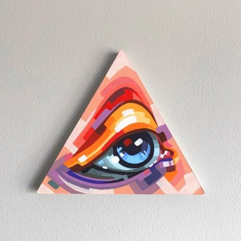 Triangle Canvas Painting Ideas, Triangle Canvas Painting, Mini Drawing, Triangle Canvas, Canvas Painting Ideas, Gouache Art, Canvas Painting Designs, Small Canvas Art, Pop Art Painting