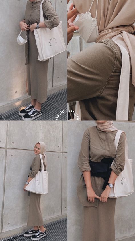 Ootd Totebag Hijab, Ootd Kampus Hijab, Ootd Totebag, Outfit Totebag, Ootd Hijab Casual Simple, Outfit Ngampus, Cover Wattpad, Street Hijab Fashion, Modern Hijab Fashion