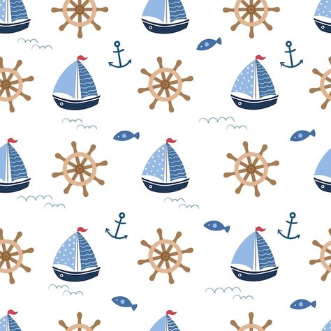 Download this Premium Vector about Nautical summer seamless pattern, seasonal wallpaper with yachts, and discover more than 168 Million Professional Graphic Resources on Freepik. #freepik #vector #sailboat #nauticalpattern #sail Seasonal Wallpaper, Nautical Background, Sailor Theme, Ocean Fabric, Nautical Pattern, Muslin Wraps, Patterns Wallpaper, Marine Theme, Doodle Style