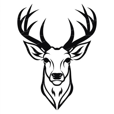 Buck Head Silhouette, Buck Tattoo Design, Hunting Clipart, Hirsch Silhouette, Deer Face, Glass Etching Patterns, Buck Hunting, Hunting Tattoos, Deer Cartoon