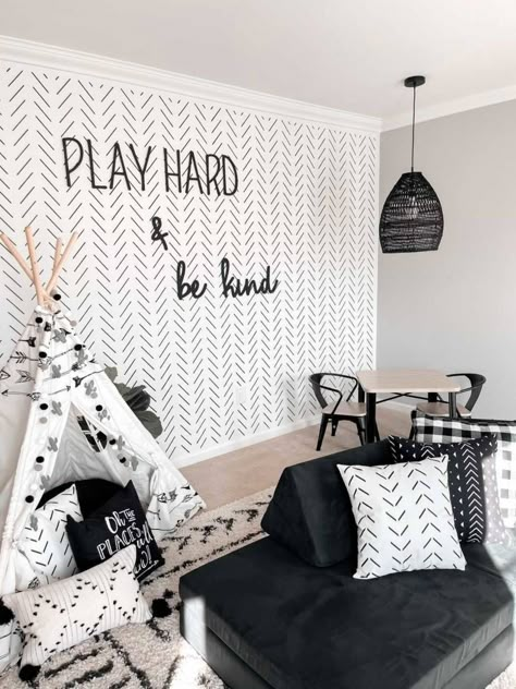 Older Kid Playroom, Older Kids Playroom Ideas, Boys Playroom Ideas, Vinyl Wall Decals Bedroom, Farmhouse Playroom, Mom Influencer, Modern Playhouse, Small Playroom, Baby Playroom