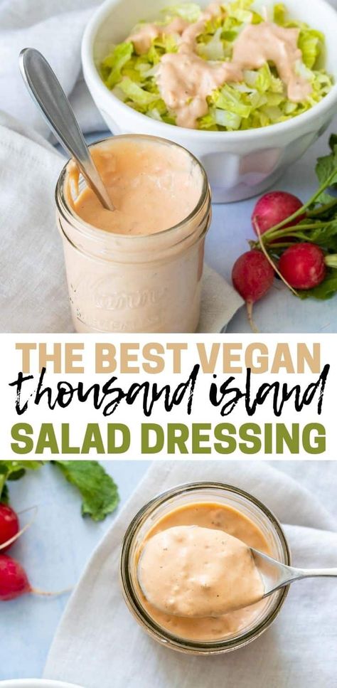 Vegan Thousand Island Dressing, Vegan Vinaigrette Dressing, Raw Vegan Dressing Recipes, Vegan Thousand Island Dressing Recipe, Plant Based Salad Dressing, Vegan Salsa, Vegan Dressing Recipes, Vegan Salad Dressing Recipes, Homemade Thousand Island Dressing