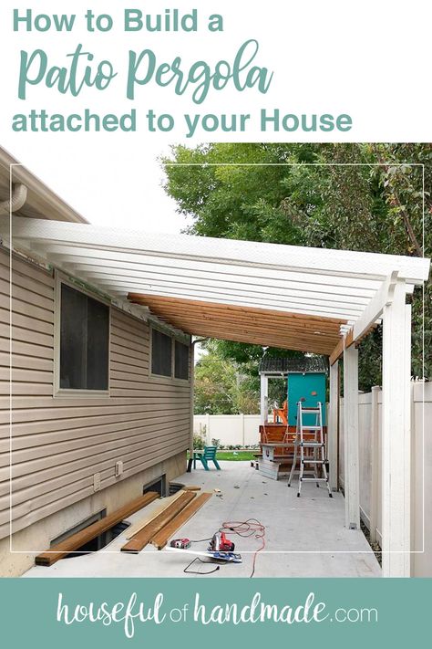 Garage Pergola Diy, Pergola Build, Build Patio, Build A Patio, Patio House, Attached Pergola, Garage Pergola, Pergola Diy, Building A Patio