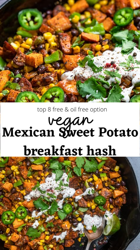 Sweet Potato Breakfast Recipes, Mexican Sweet Potato, Breakfast Hash Recipes, Mexican Sweet Potatoes, Sweet Potato Breakfast Hash, Potato Hash Recipe, Potato Breakfast, Veggie Breakfast, Vegan Breakfast Easy